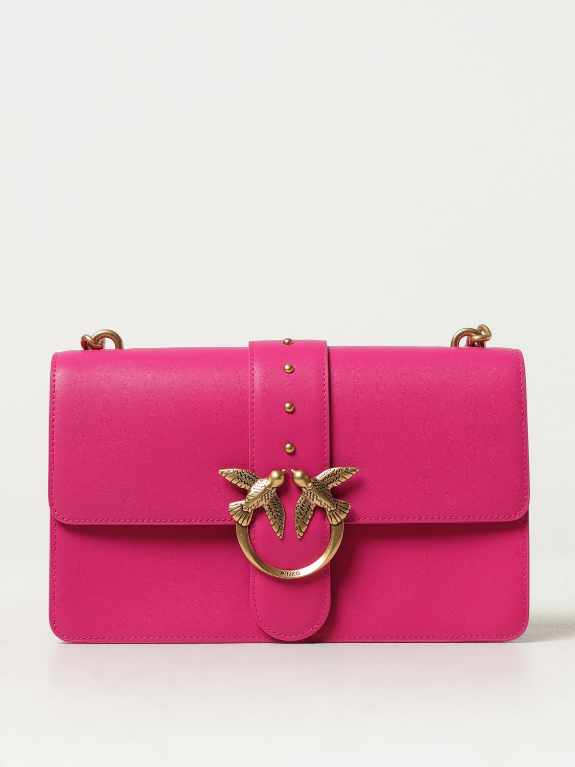 PINKO BORSA A SPALLA: Borsa Love One Classic Pinko in pelle, Fuxia - Img 1