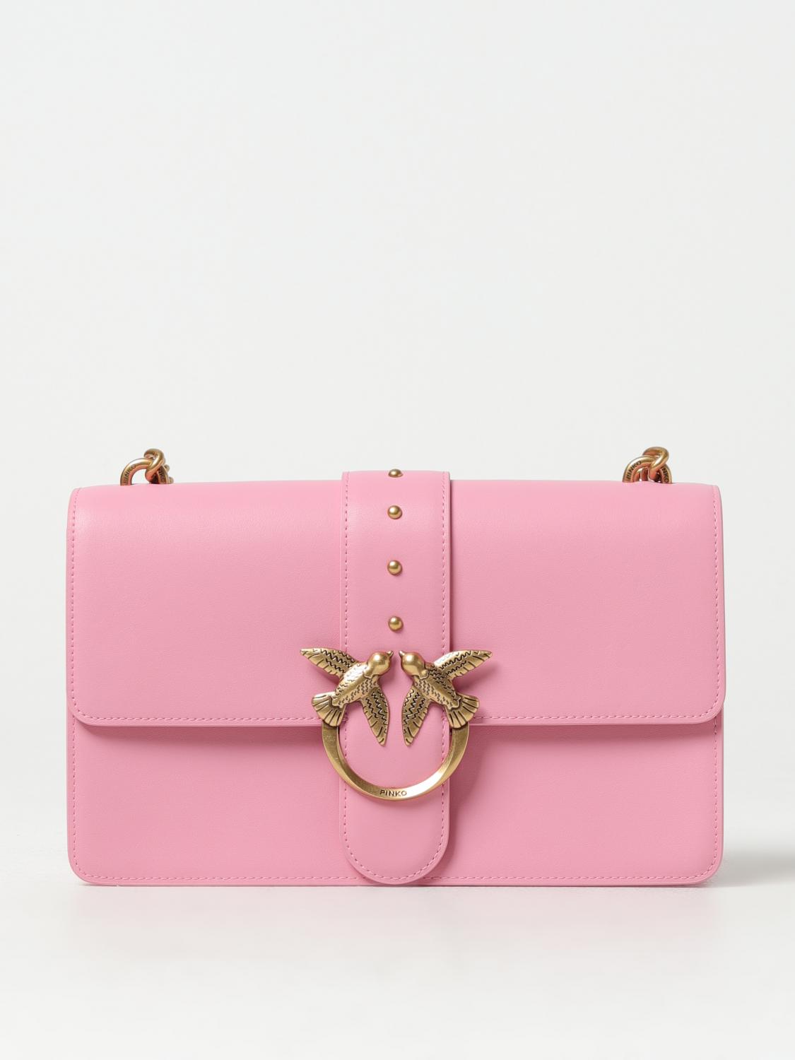 PINKO BORSA A SPALLA: Borsa Love One Classic Pinko in pelle, Rosa - Img 1