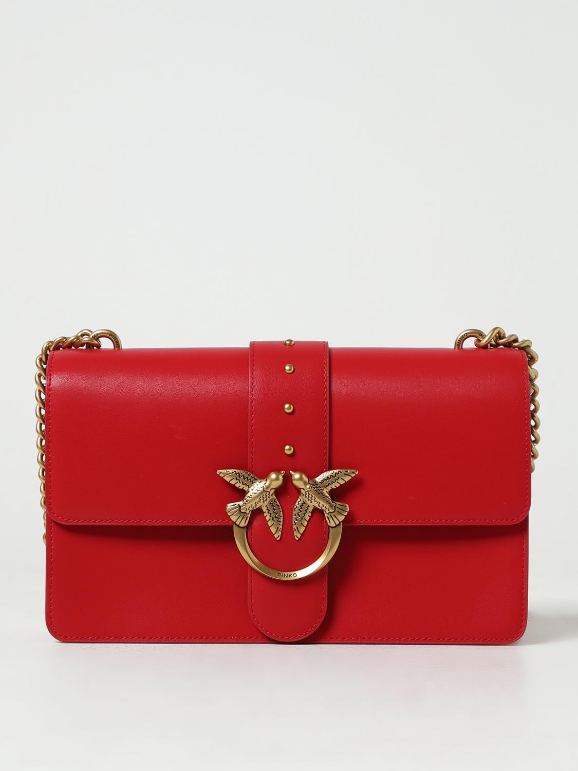 PINKO BORSA A SPALLA: Borsa Love One Classic Pinko in pelle, Rosso - Img 1