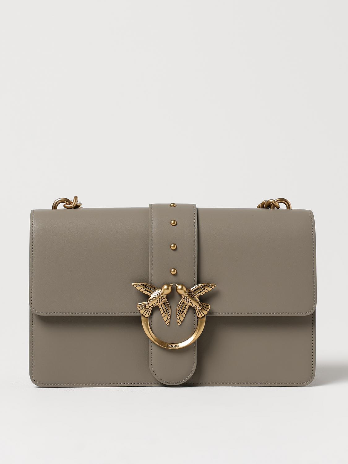 PINKO BORSA A SPALLA: Borsa Love One Classic Pinko in pelle, Beige - Img 1