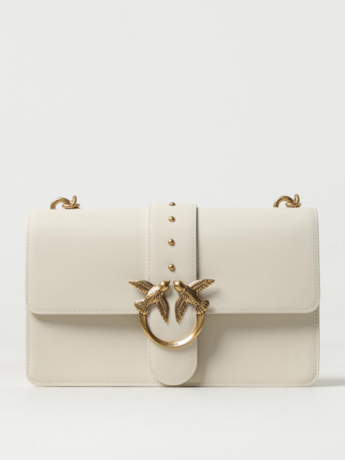 PINKO BORSA A SPALLA: Borsa Love One Classic Pinko in pelle, Avorio - Img 1