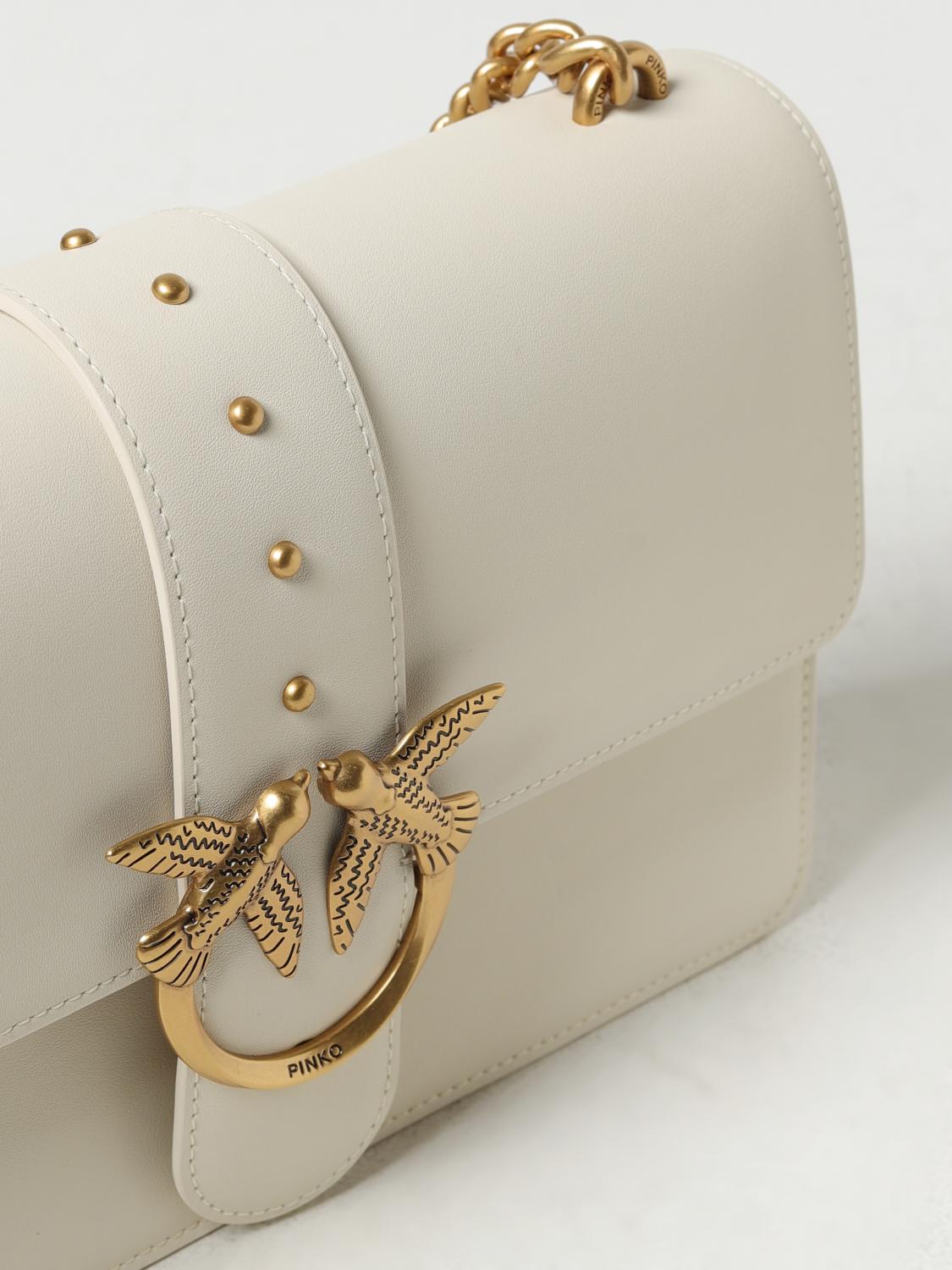 PINKO BORSA A SPALLA: Borsa Love One Classic Pinko in pelle, Avorio - Img 3