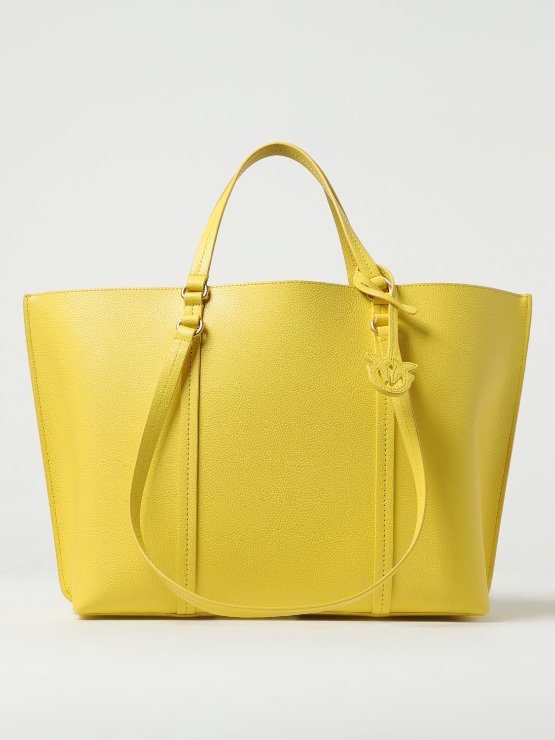 PINKO BORSA TOTE: Borsa Carrie Tote Pinko in pelle a grana, Giallo - Img 1
