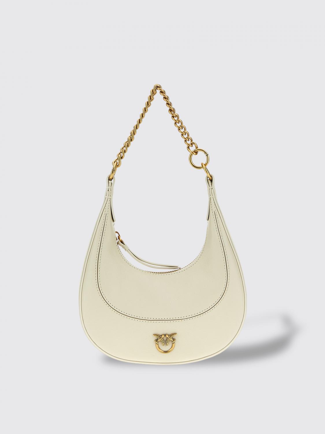 PINKO BORSA A SPALLA: Borsa Brioche Pinko in pelle, Bianco - Img 1