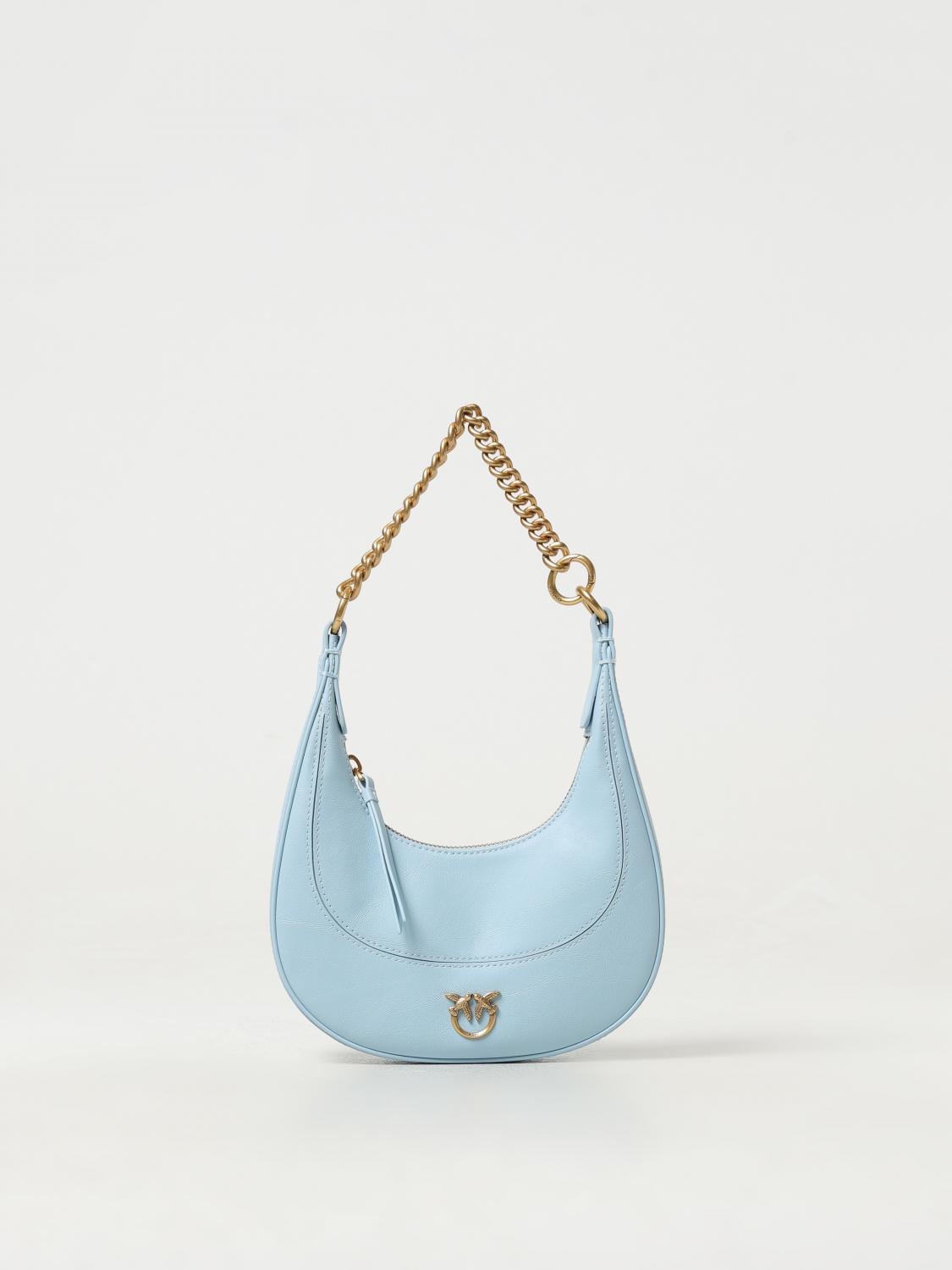 PINKO BORSA A SPALLA: Borsa Brioche Pinko in pelle, Blue - Img 1