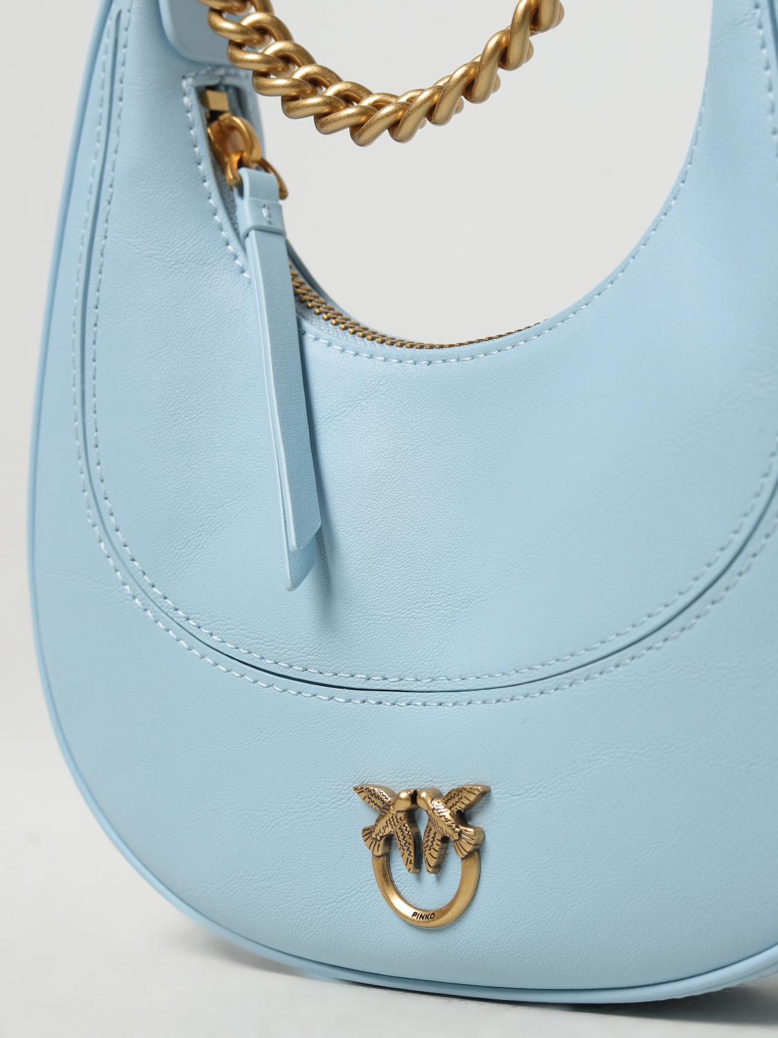 PINKO BORSA A SPALLA: Borsa Brioche Pinko in pelle, Blue - Img 3