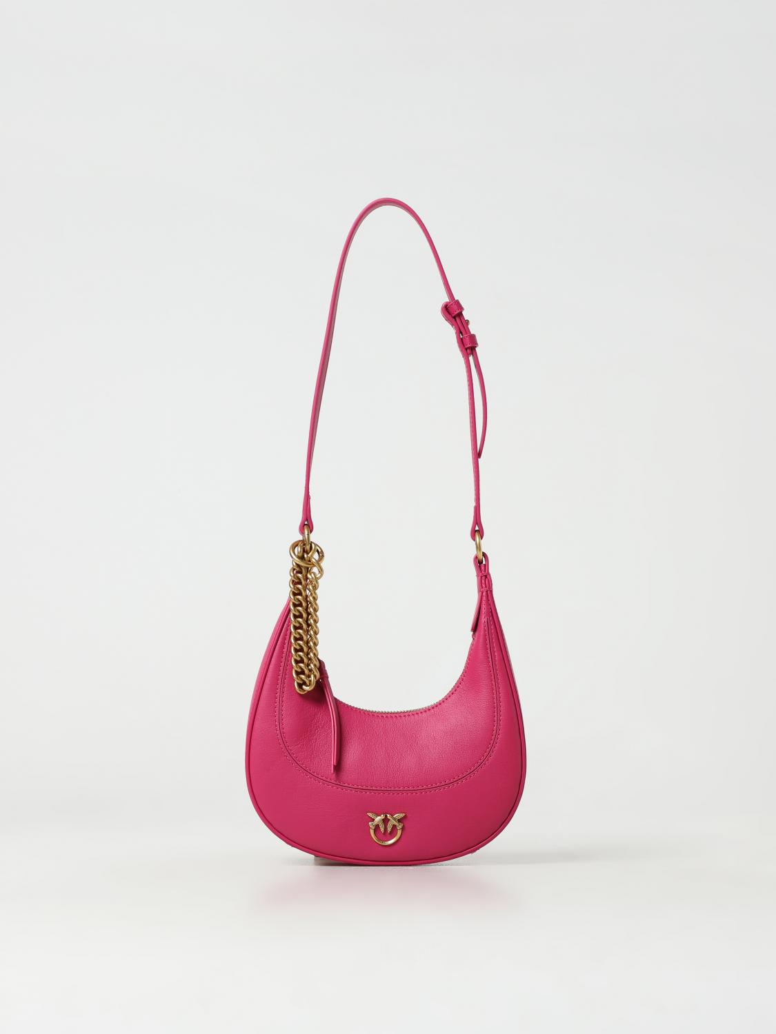 PINKO BORSA A SPALLA: Borsa Brioche Pinko in pelle, Rosa - Img 1