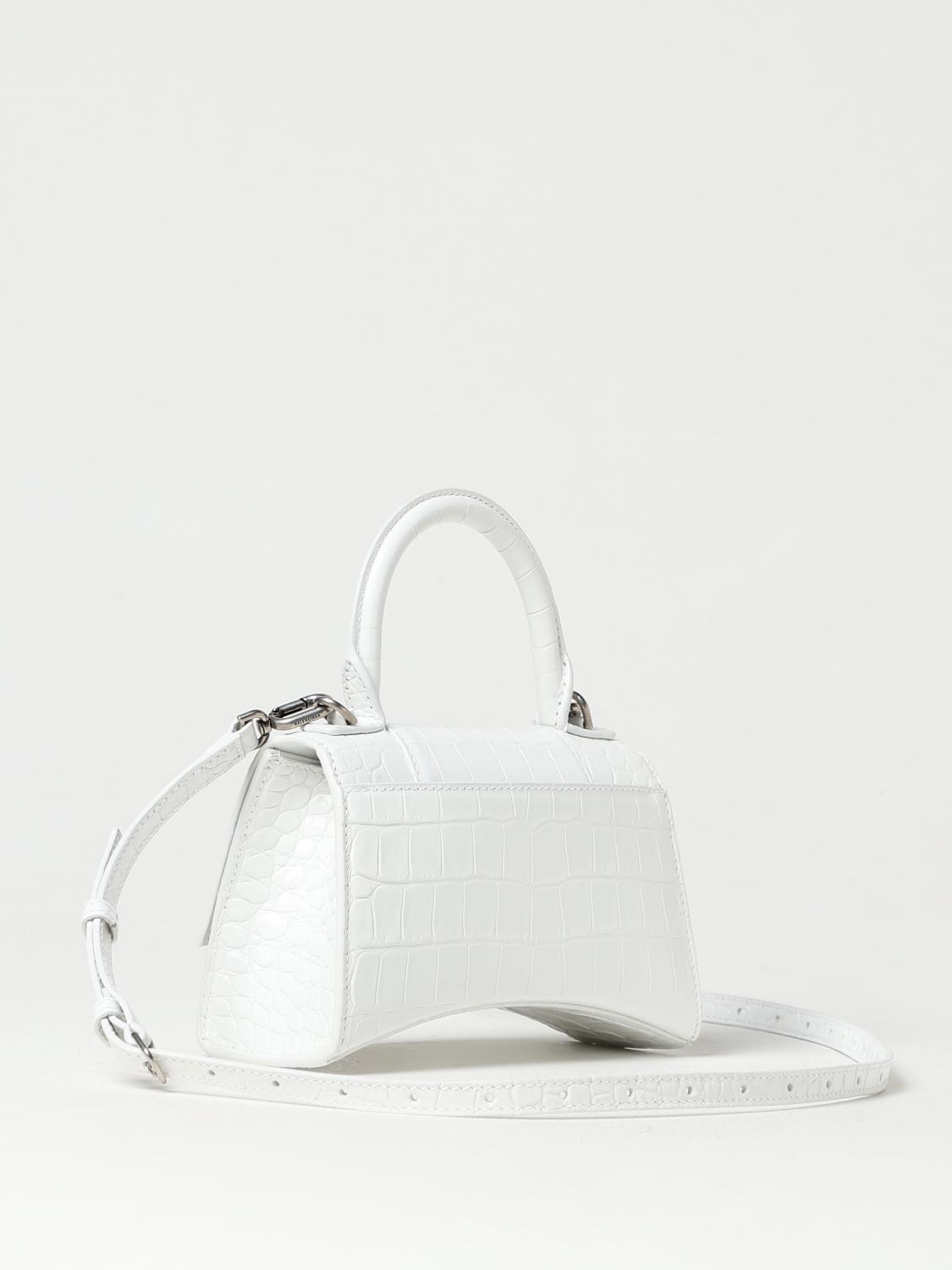 BALENCIAGA BORSA MINI: Borsa Hourglass Balenciaga in pelle stampa cocco, Bianco - Img 3