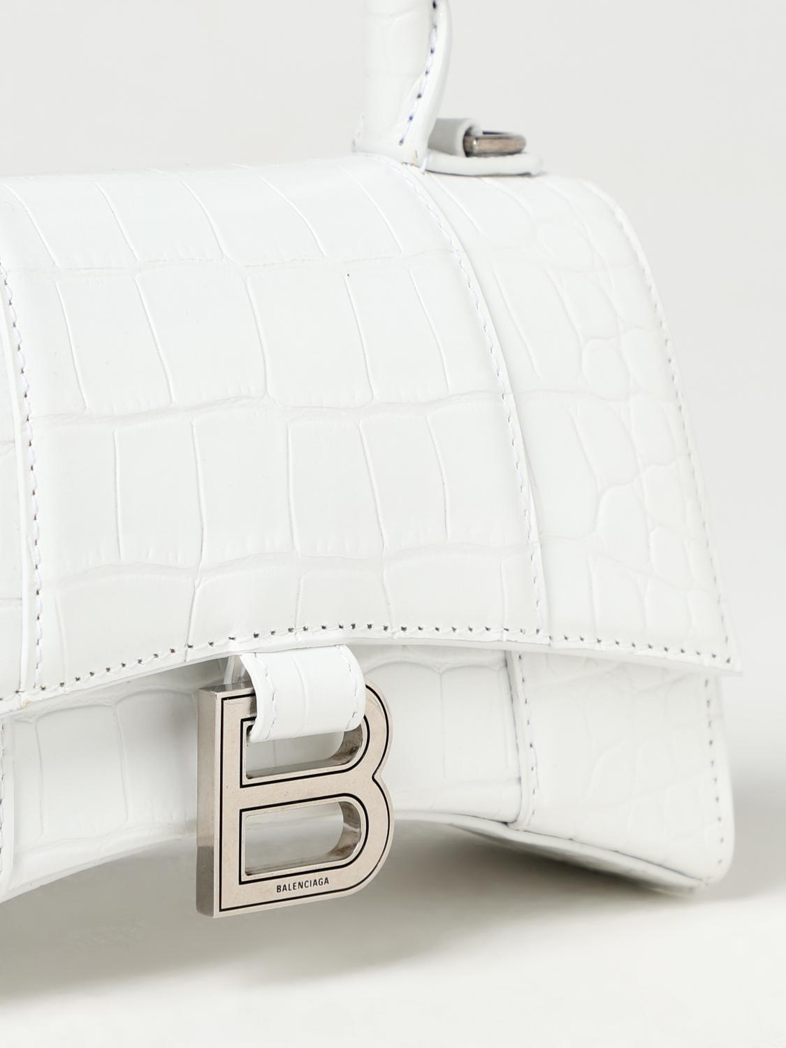 BALENCIAGA BORSA MINI: Borsa Hourglass Balenciaga in pelle stampa cocco, Bianco - Img 4