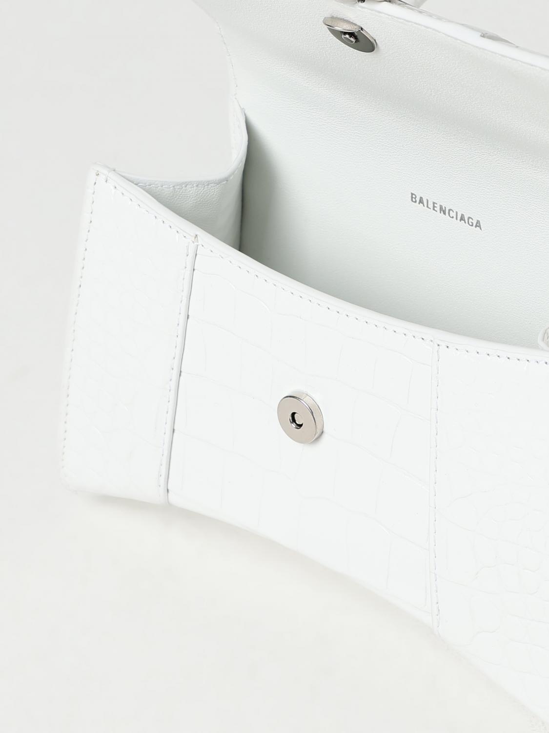 BALENCIAGA BORSA MINI: Borsa Hourglass Balenciaga in pelle stampa cocco, Bianco - Img 5