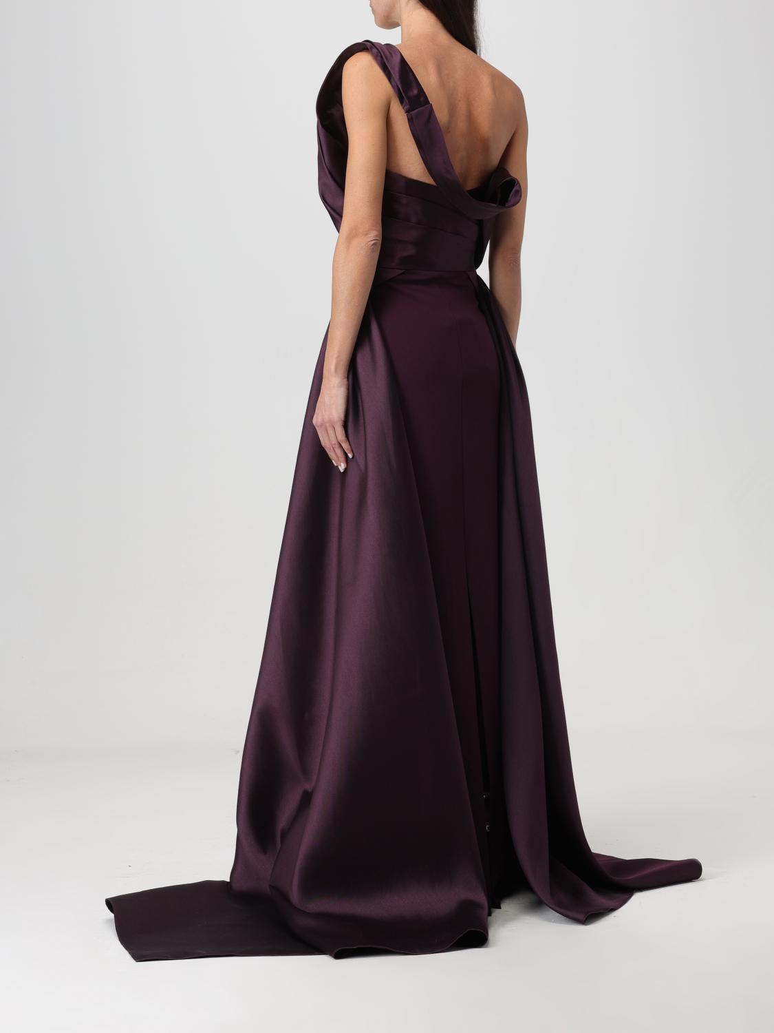 ワンピース SOLACE LONDON Woman Dress Plum OS38035 PLUM SOLACE LONDON Alba one-shoulder draped satin-twill gown