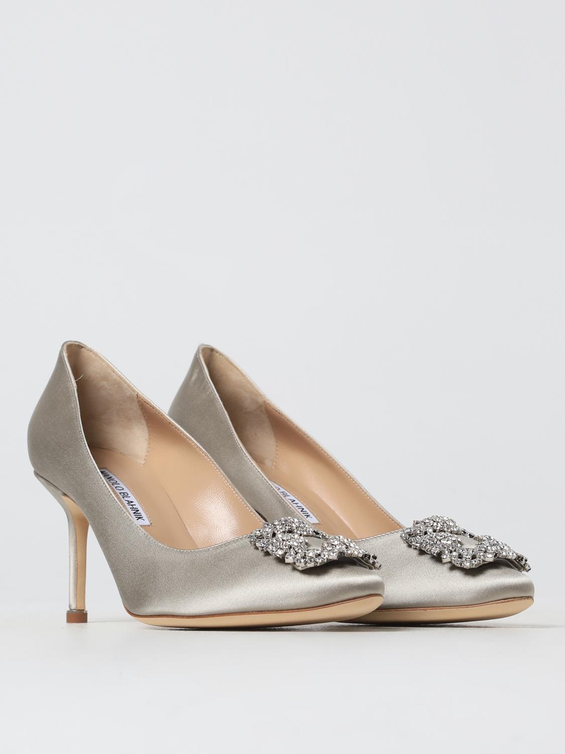 Manolo Blahnik Hangisi pumps in satin with jewel buckle - Grey