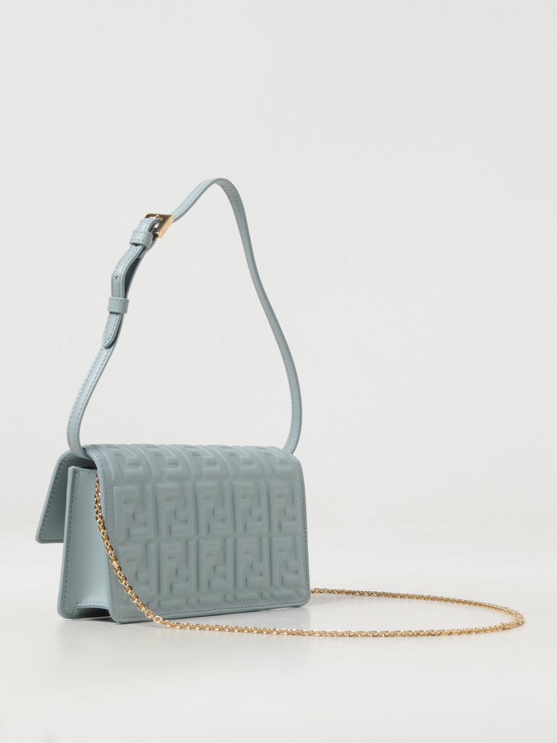 FENDI BORSA MINI: Borsa wallet Baguette Fendi in nappa embossed, Celeste - Img 2