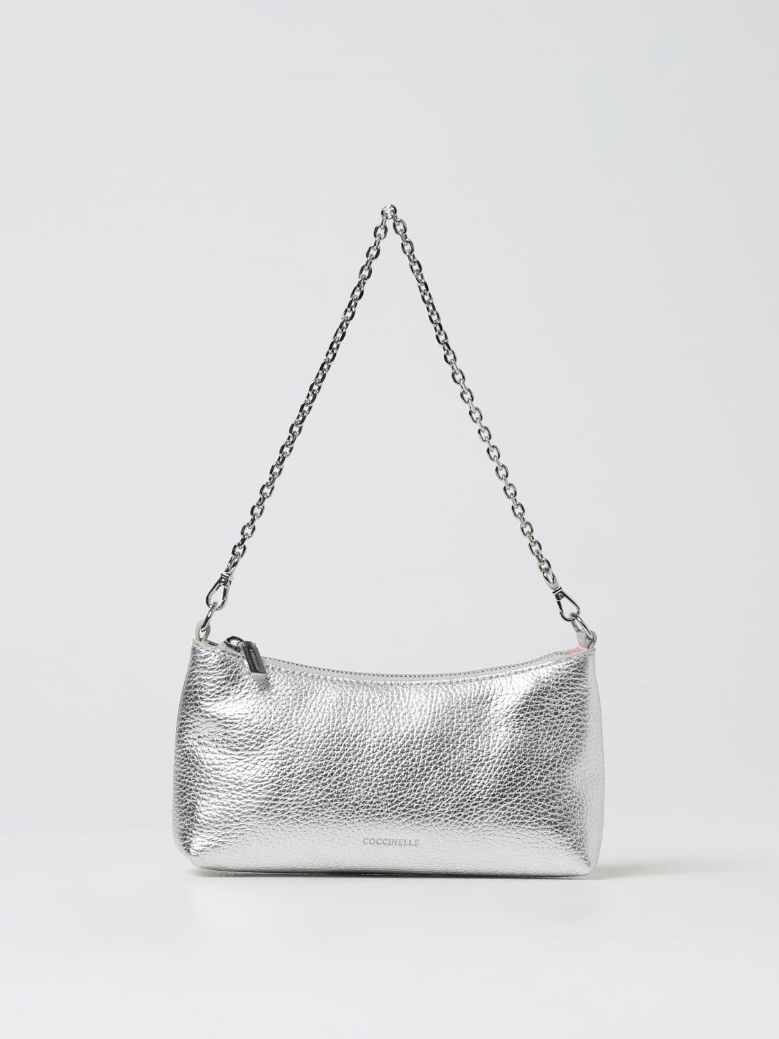 COCCINELLE BORSA MINI: Borsa Aura Coccinelle in pelle martellata , Argento - Img 1