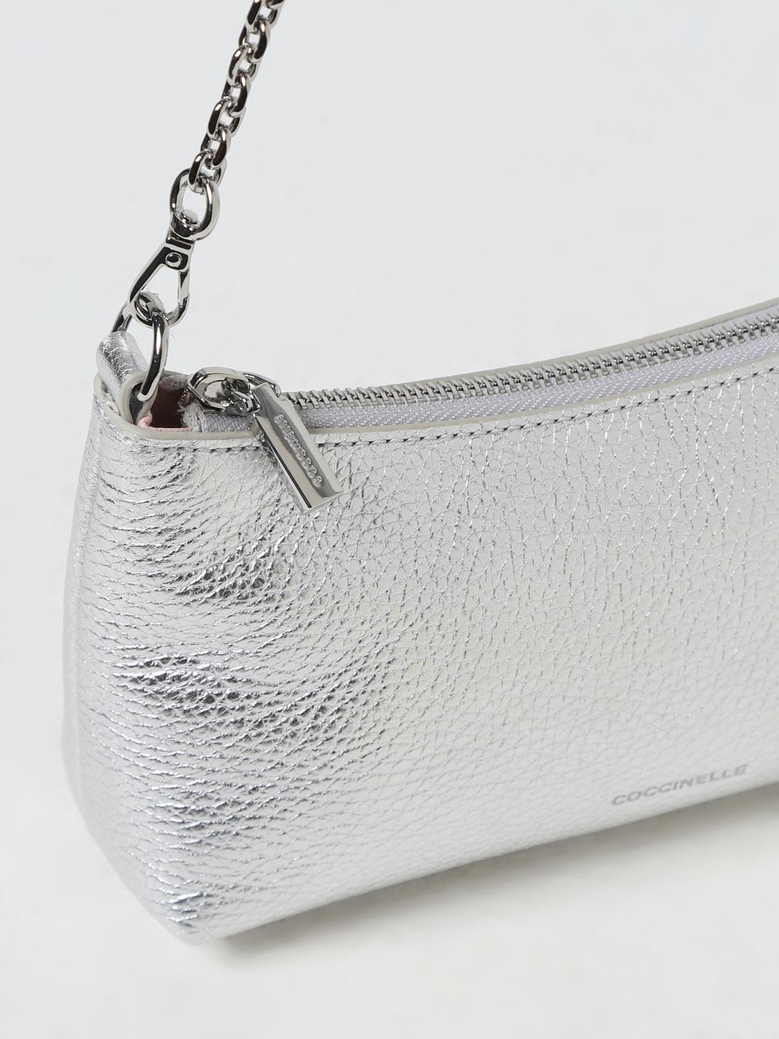 COCCINELLE BORSA MINI: Borsa Aura Coccinelle in pelle martellata , Argento - Img 3