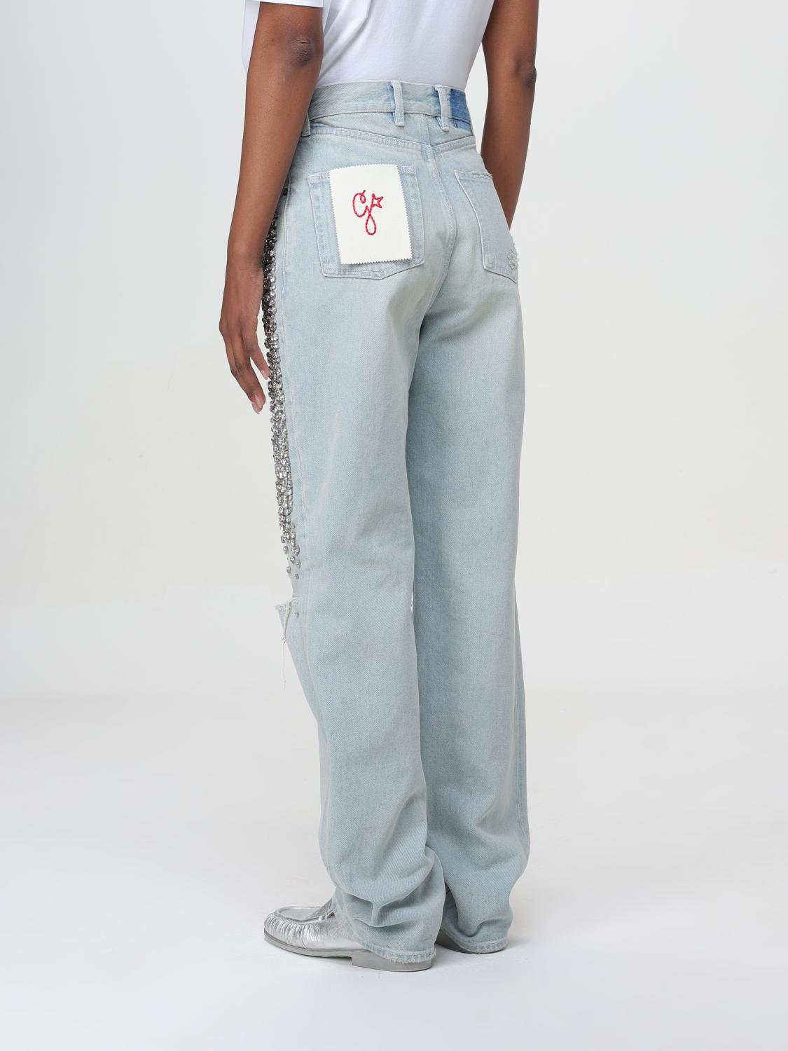 デニム・ジーパン GOLDEN  Women Denims GWP00844 P001962 50100 Grey Women's bleached jeans with cabochon crystals