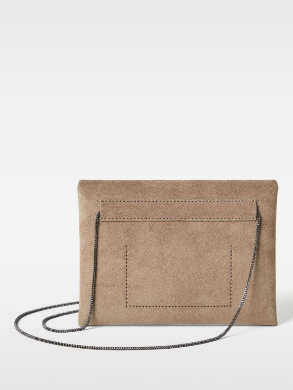 BRUNELLO CUCINELLI BORSA MINI: Borsa Brunello Cucinelli in pelle scamosciata, Tortora - Img 3