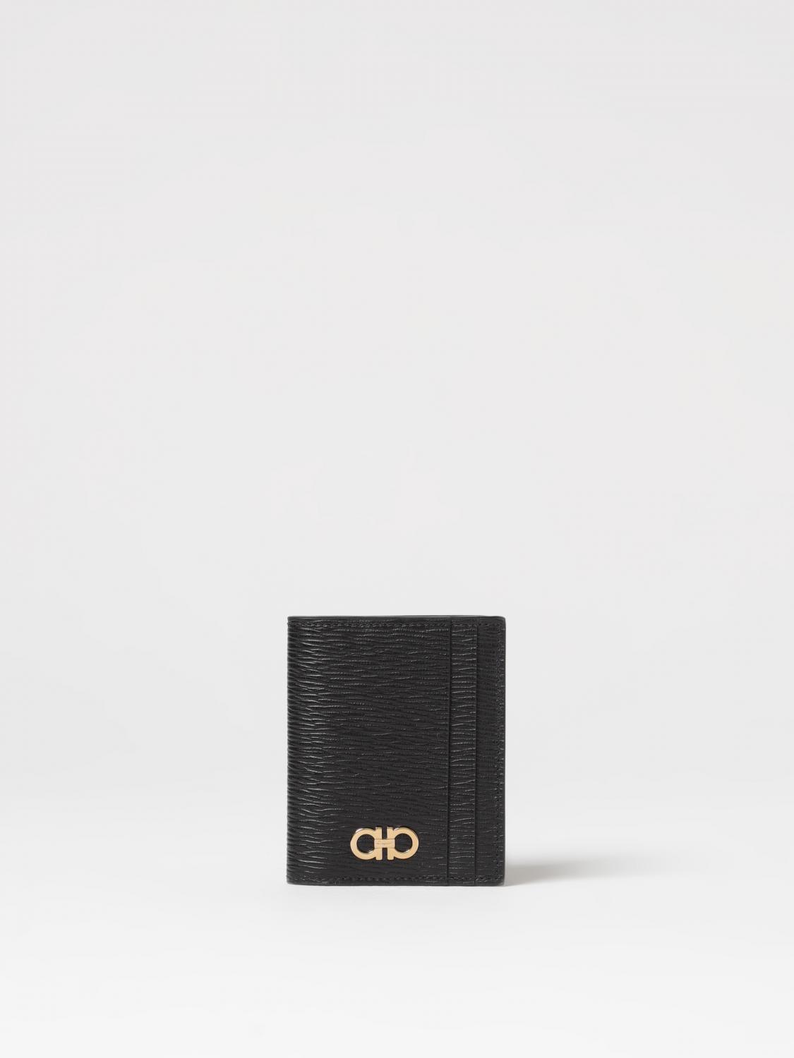 FERRAGAMO PORTAFOGLIO: Portacarte di credito Gancini Ferragamo in pelle, Nero - Img 1