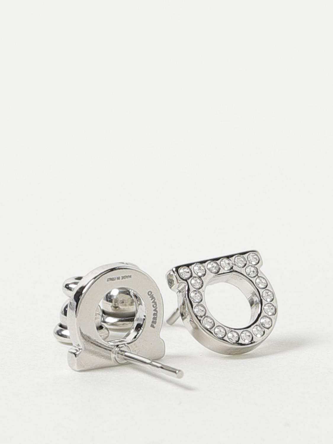 FERRAGAMO GIOIELLO: Orecchini Gancini Ferragamo in ottone con strass , Argento - Img 2