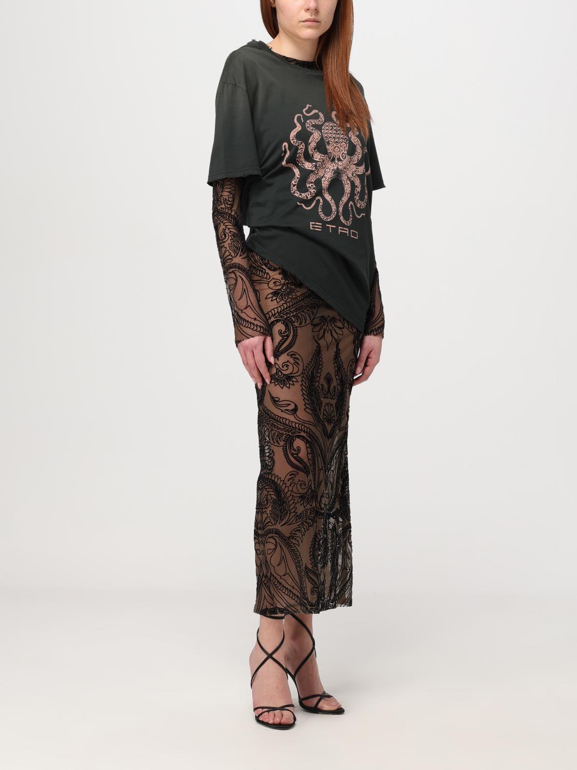 etro black dress Etro, Long Dress In Wool-blend Jacquard With Metallic Paisley Motif, Woman, Gold, Size 38