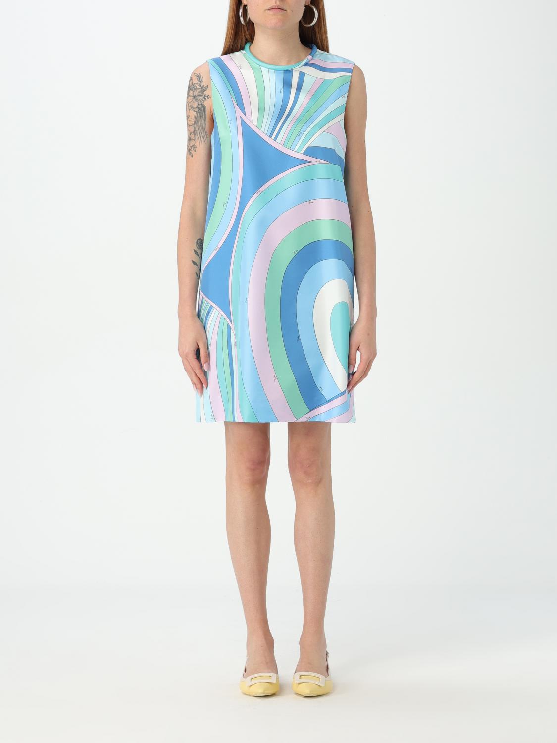 pucci dress blue 1960s Emilio Pucci Ocean Blue Printed Silk Jersey Dress w Bold Floral –  Shrimpton Couture main image 1