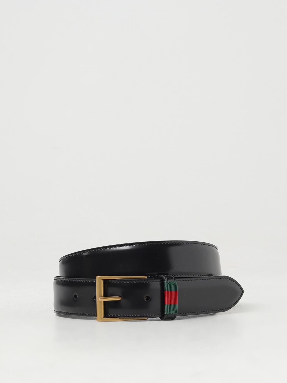 GUCCI Cintura in pelle spazzolata con dettaglio Web Nero Cintura Gucci 495125DT99T online su GIGLIO.COM