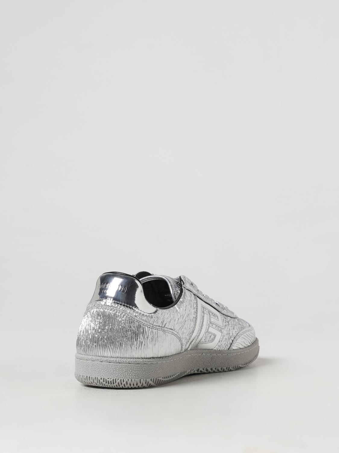 BALMAIN SNEAKERS: Sneakers Swan Balmain in pelle goffrata laminata , Argento - Img 3