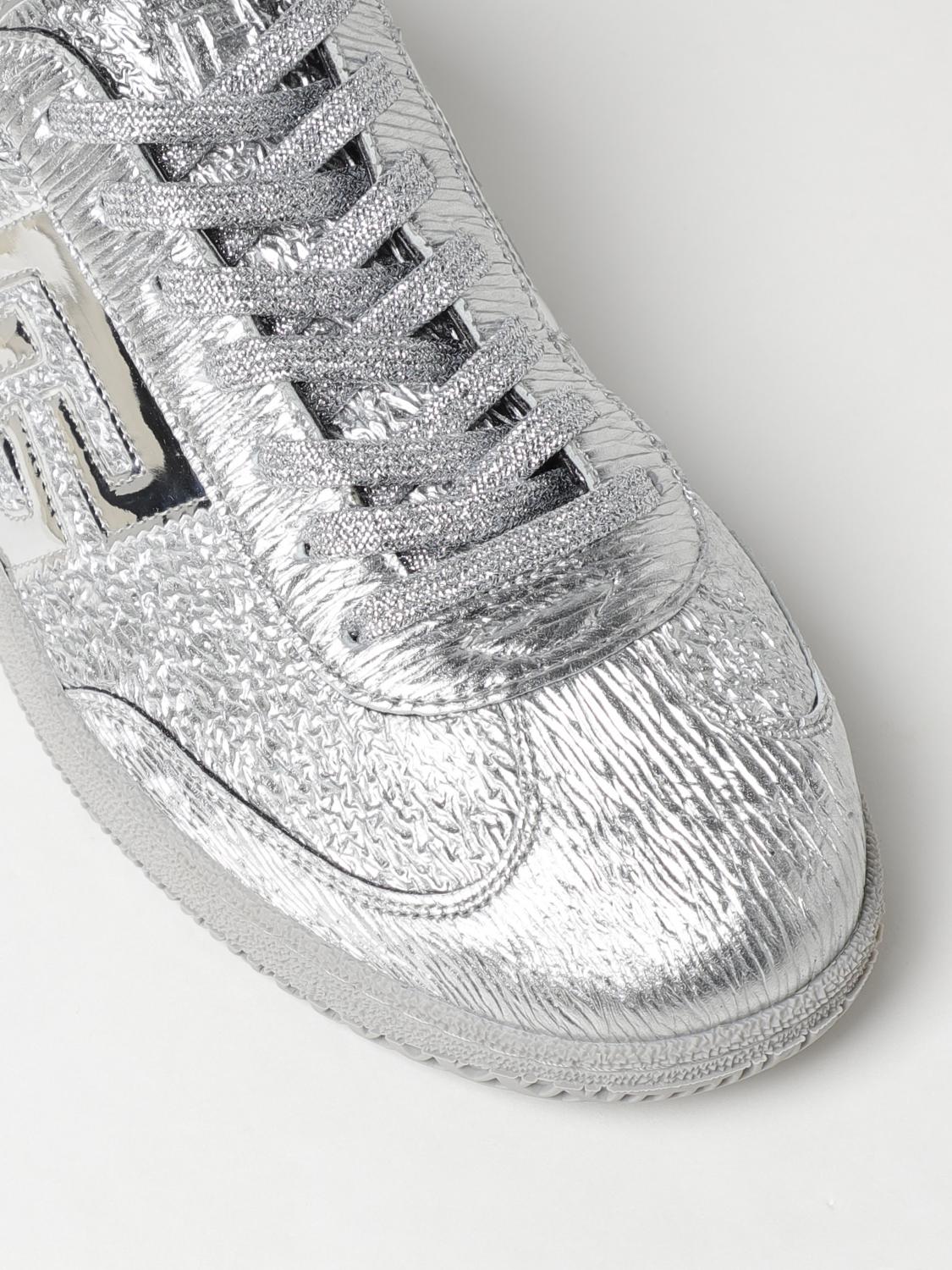 BALMAIN SNEAKERS: Sneakers Swan Balmain in pelle goffrata laminata , Argento - Img 4