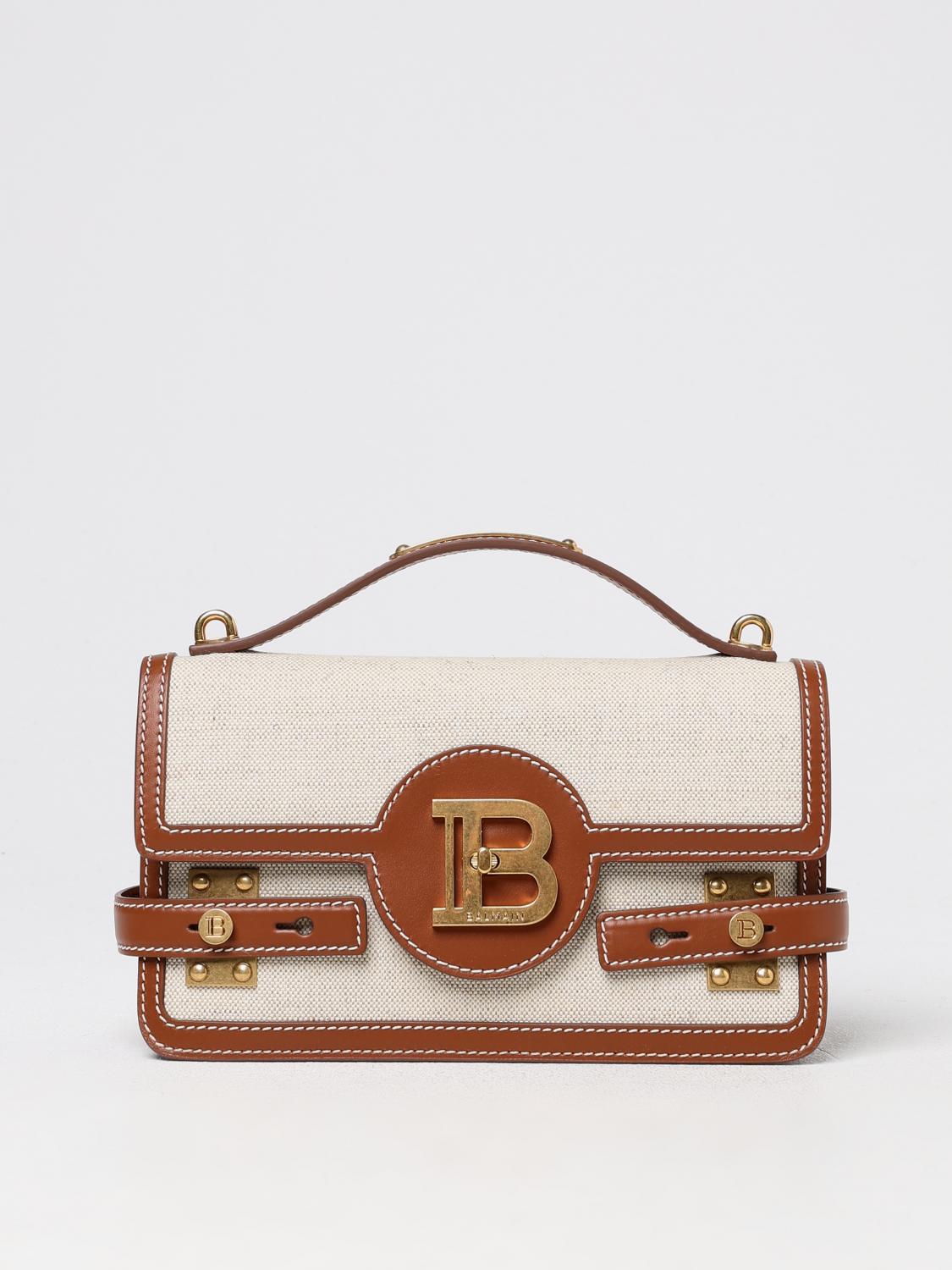 Balmain B-Buzz leather and canvas handbag - Beige | DN1DA829TCFE