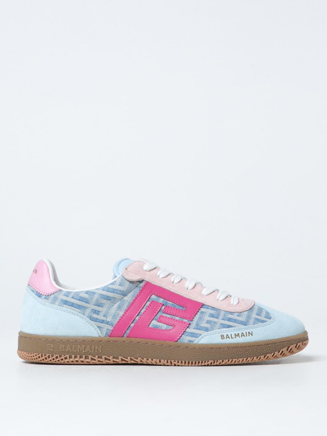 Giglio Sneakers Swan Balmain in camoscio e denim con monogram jacquard