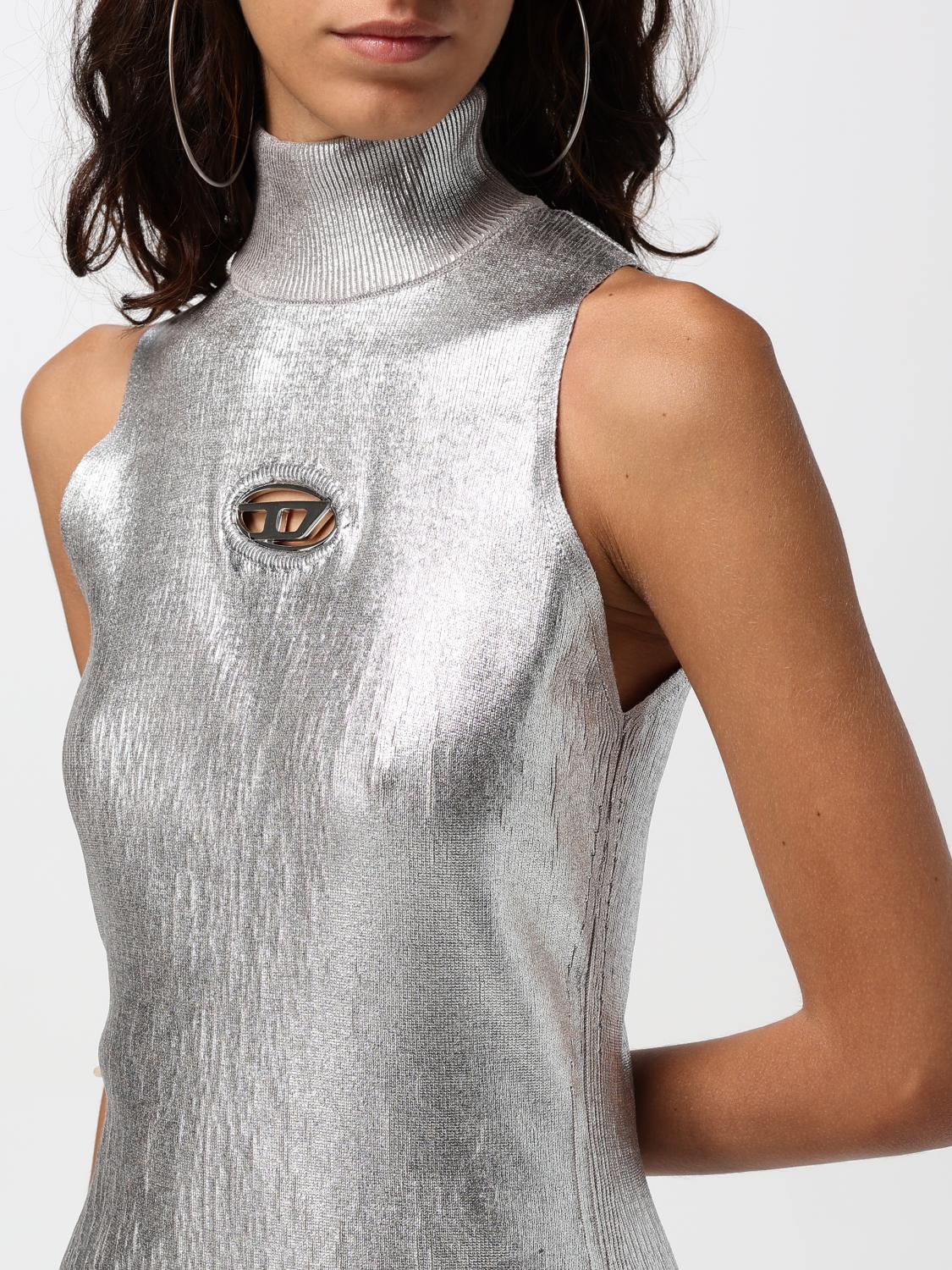 silver diesel dress Women's Hooded maxi dress in metallic jersey | Silver