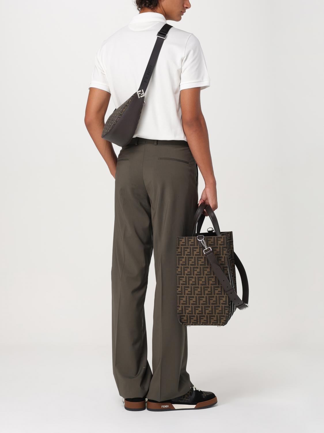 FENDI BORSA A TRACOLLA: Borsa Shopper Fendi in tessuto con monogram FF jacquard , Tabacco - Img 2