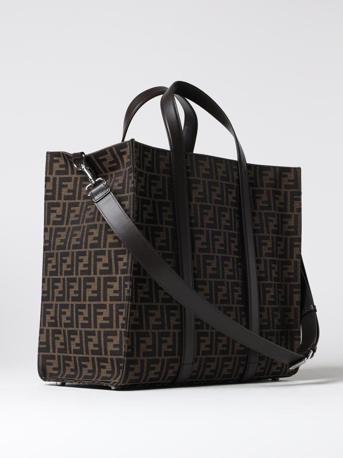 FENDI BORSA A TRACOLLA: Borsa Shopper Fendi in tessuto con monogram FF jacquard , Tabacco - Img 3