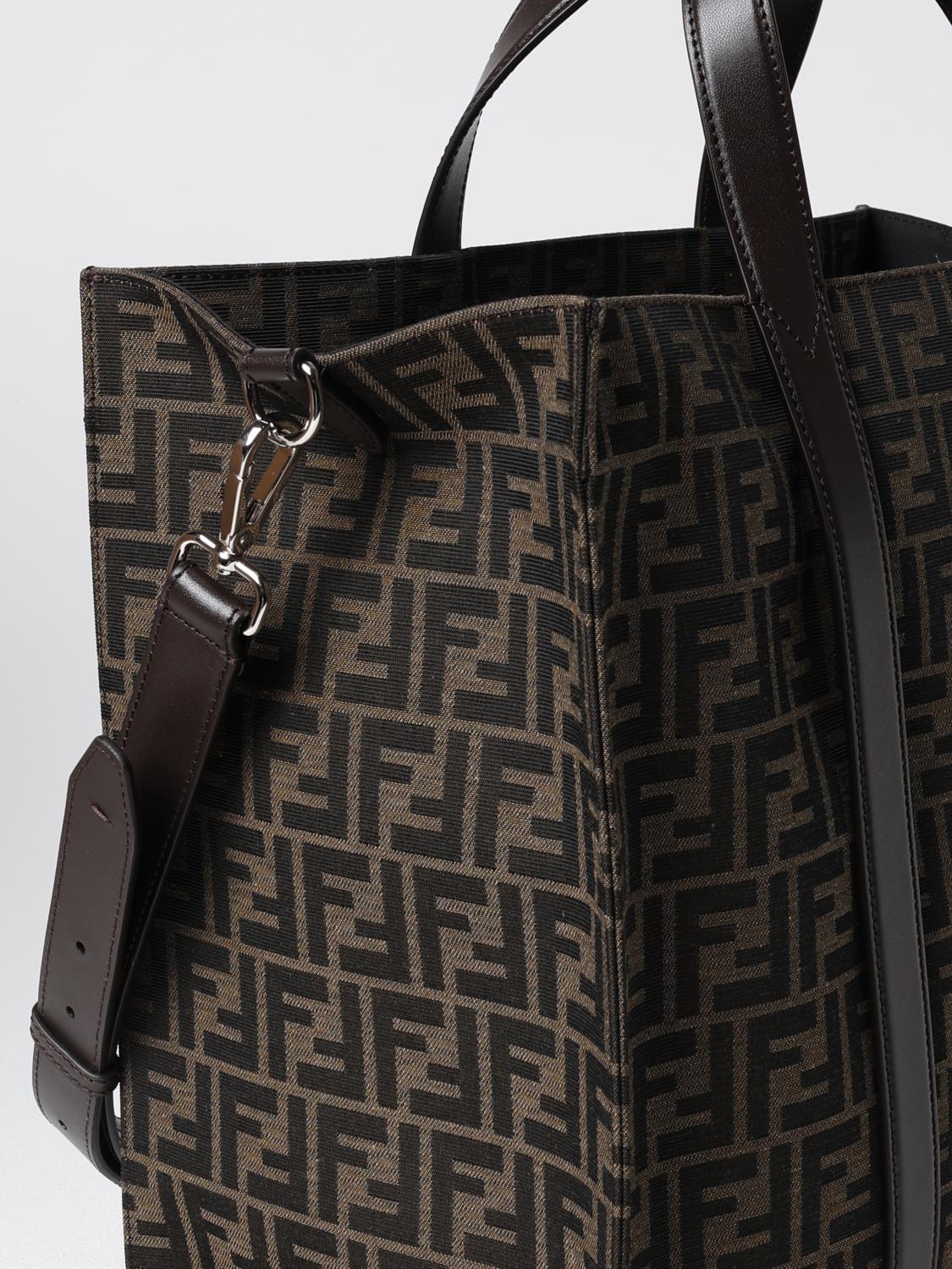 FENDI BORSA A TRACOLLA: Borsa Shopper Fendi in tessuto con monogram FF jacquard , Tabacco - Img 4