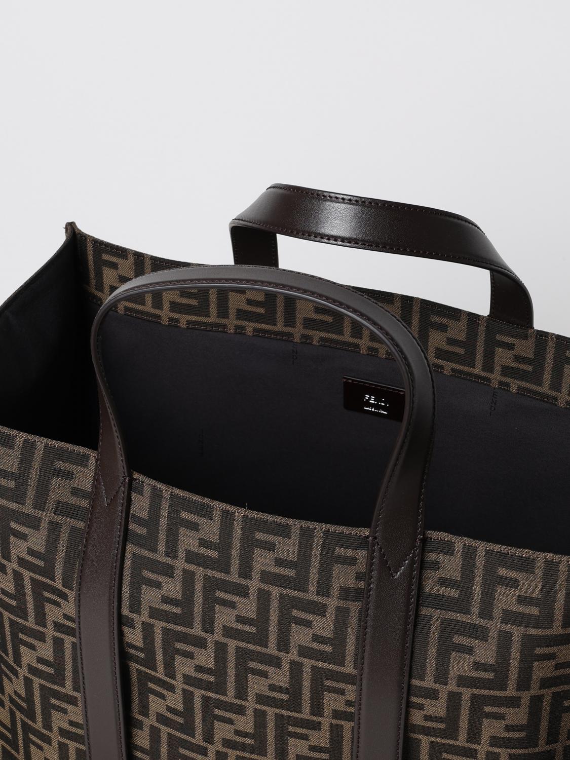 FENDI BORSA A TRACOLLA: Borsa Shopper Fendi in tessuto con monogram FF jacquard , Tabacco - Img 5