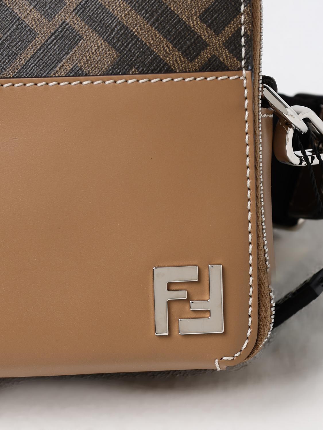 FENDI BORSA A TRACOLLA: Borsa Squared FF Fendi in pelle e tela FF , Tabacco - Img 4