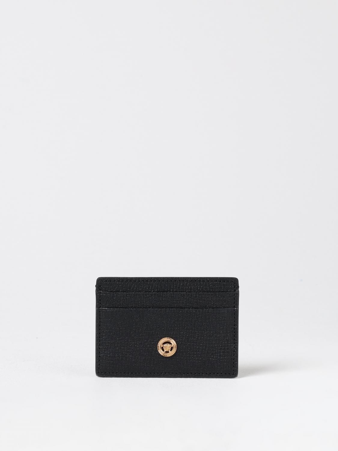 VERSACE WALLET: Grained Leather Credit Card Holder Versace, Black - Img 1
