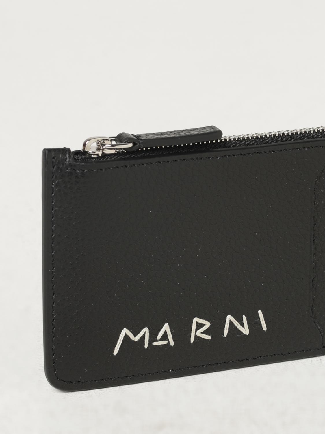 MARNI PORTAFOGLIO: Portacarte di credito Marni in pelle a grana con logo ricamato a filo , Nero - Img 3