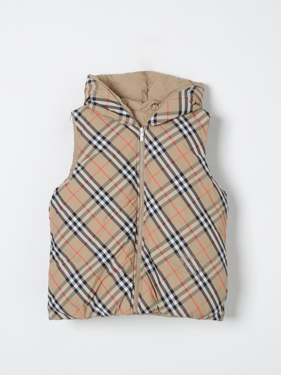 BURBERRY WAISTCOAT: Burberry Kids down vest with hood, Beige - Img 1