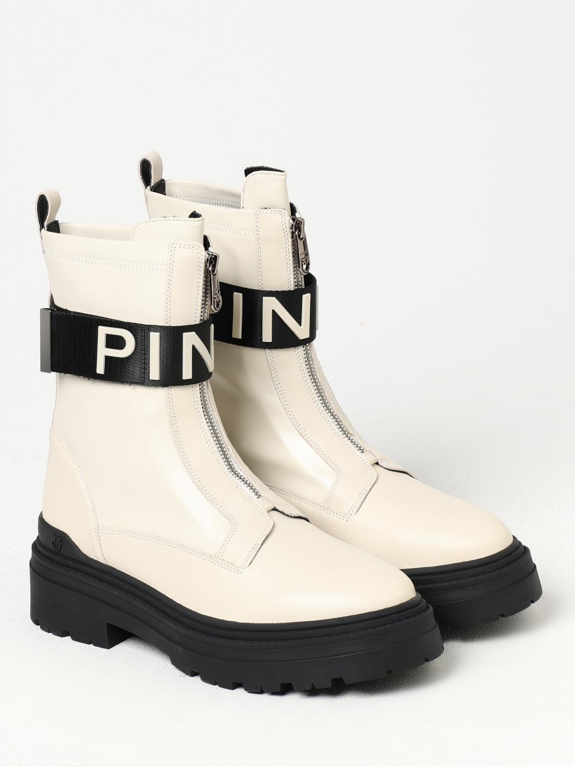 PINKO STIVALETTI: Stivaletto Pinko in pelle con nastro stretch logato, Bianco - Img 2