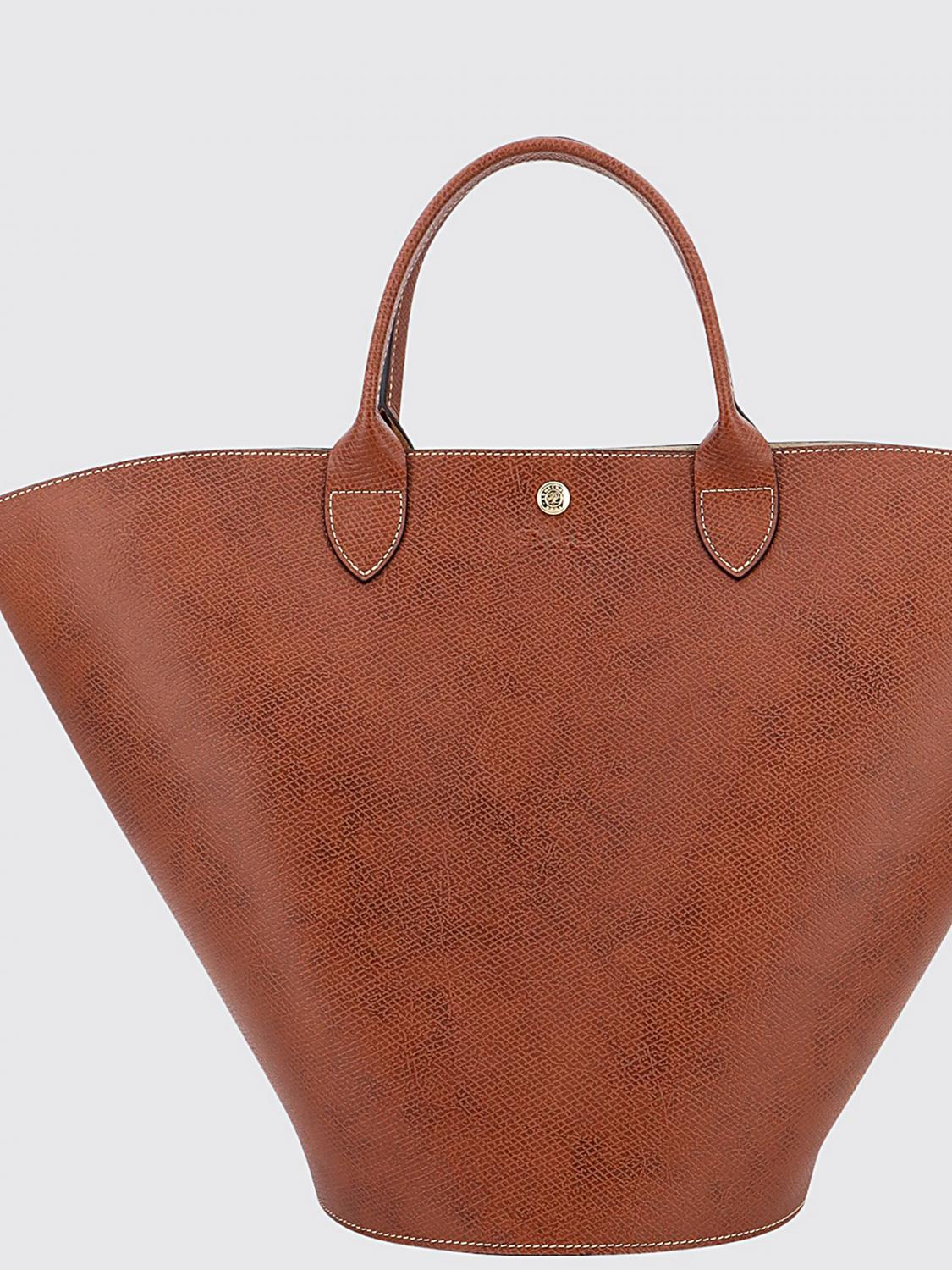 LONGCHAMP BORSA A MANO: Borsa shopping XL Épure Longchamp in pelle, Marrone - Img 3