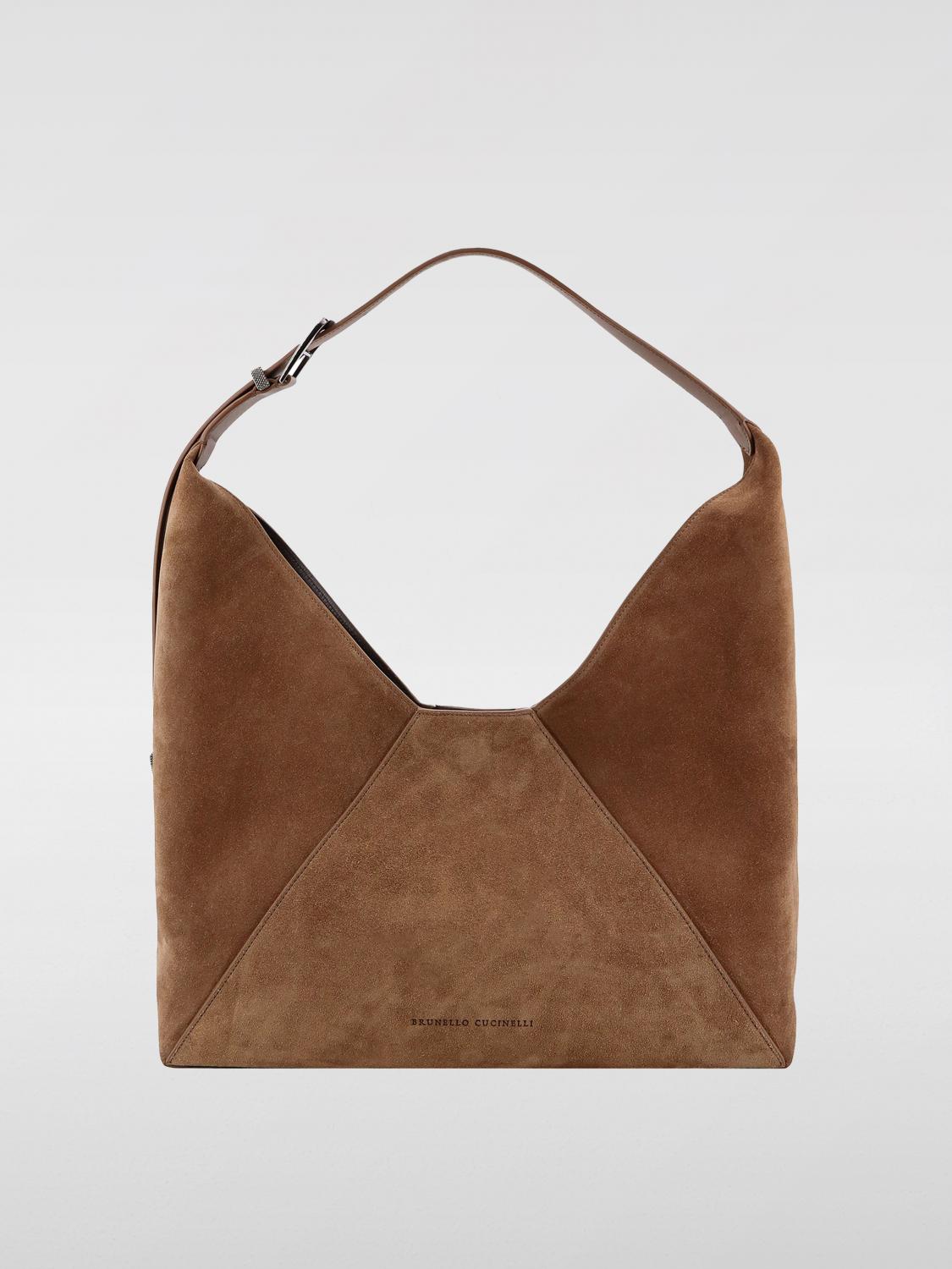 BRUNELLO CUCINELLI BORSA A SPALLA: Borsa Brunello Cucinelli in camoscio , Marrone - Img 1