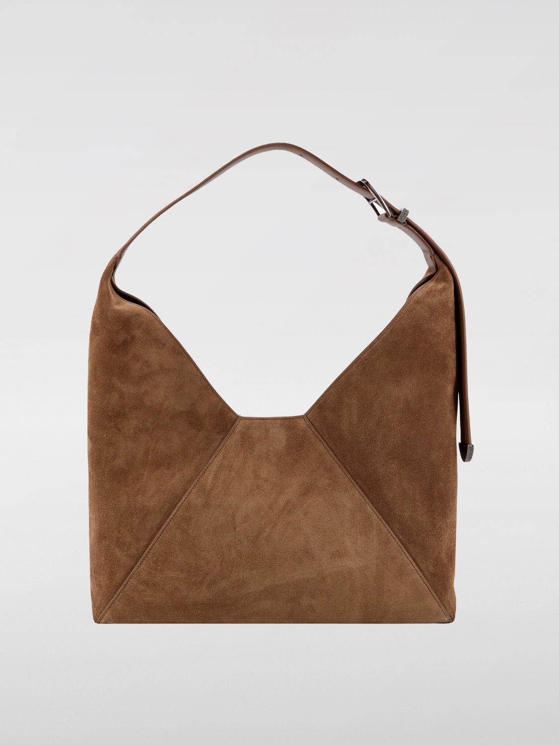 BRUNELLO CUCINELLI BORSA A SPALLA: Borsa Brunello Cucinelli in camoscio , Marrone - Img 2