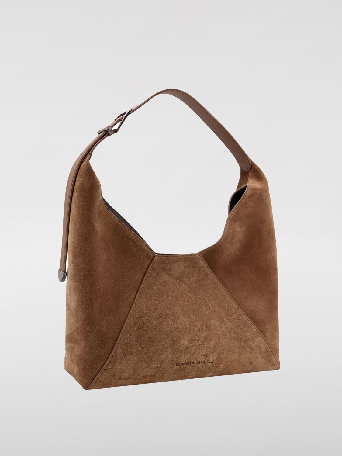 BRUNELLO CUCINELLI BORSA A SPALLA: Borsa Brunello Cucinelli in camoscio , Marrone - Img 3