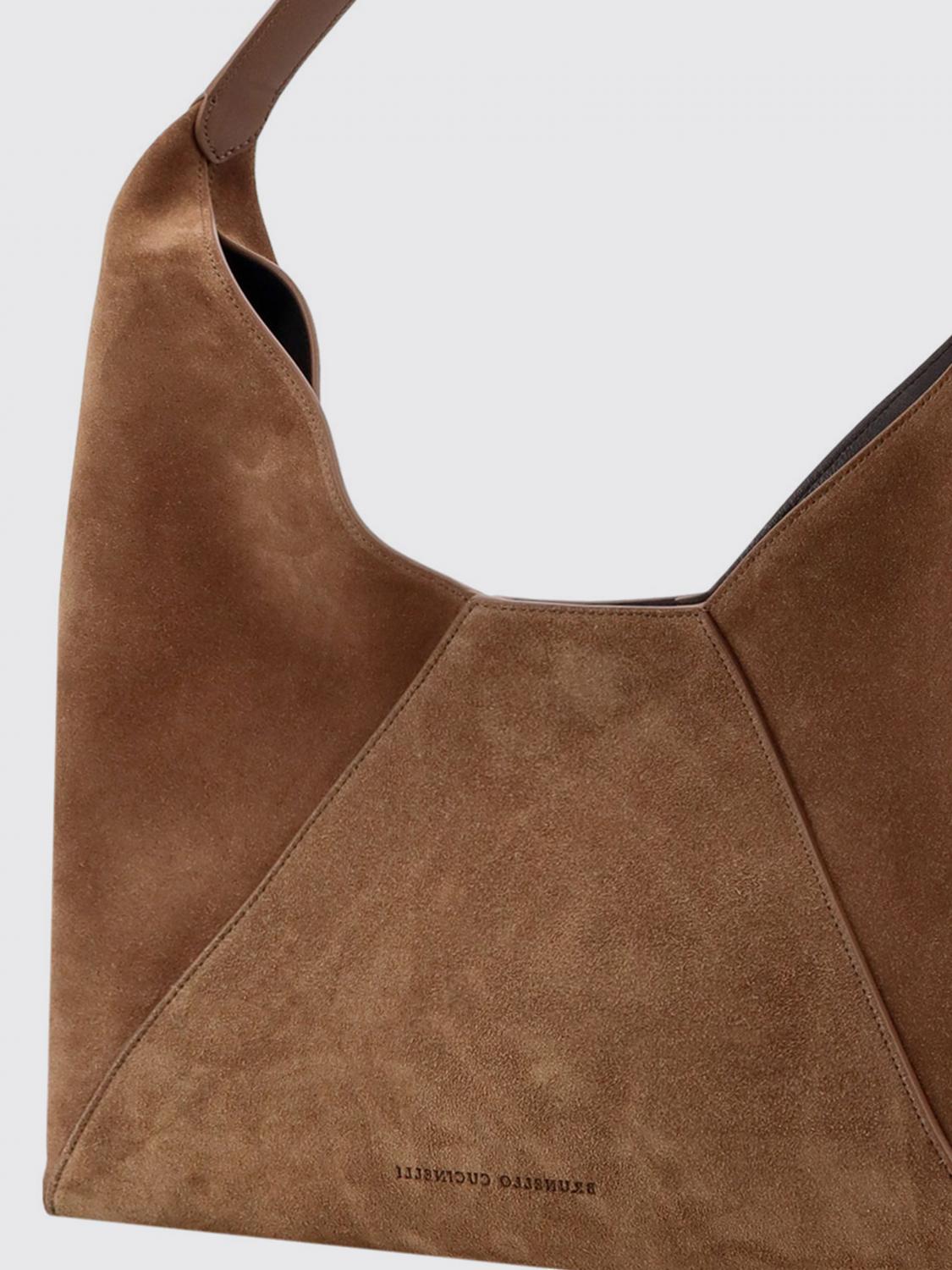 BRUNELLO CUCINELLI BORSA A SPALLA: Borsa Brunello Cucinelli in camoscio , Marrone - Img 4