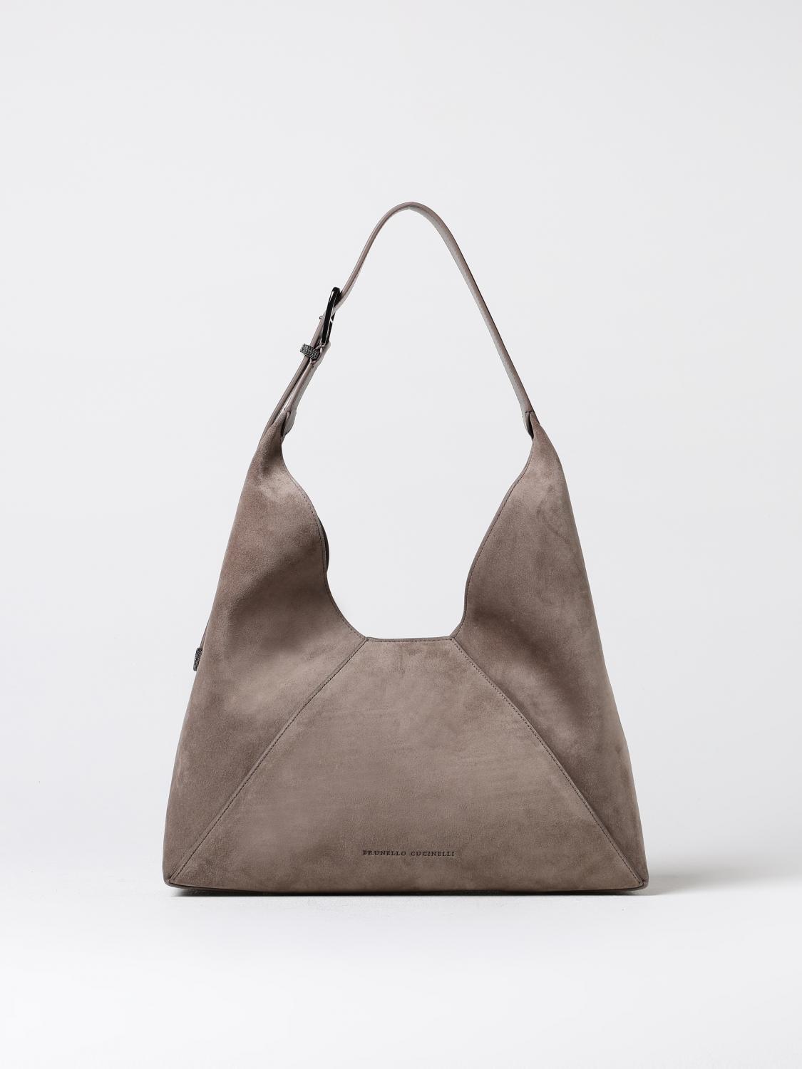BRUNELLO CUCINELLI BORSA A SPALLA: Borsa Brunello Cucinelli in camoscio , Tortora - Img 1