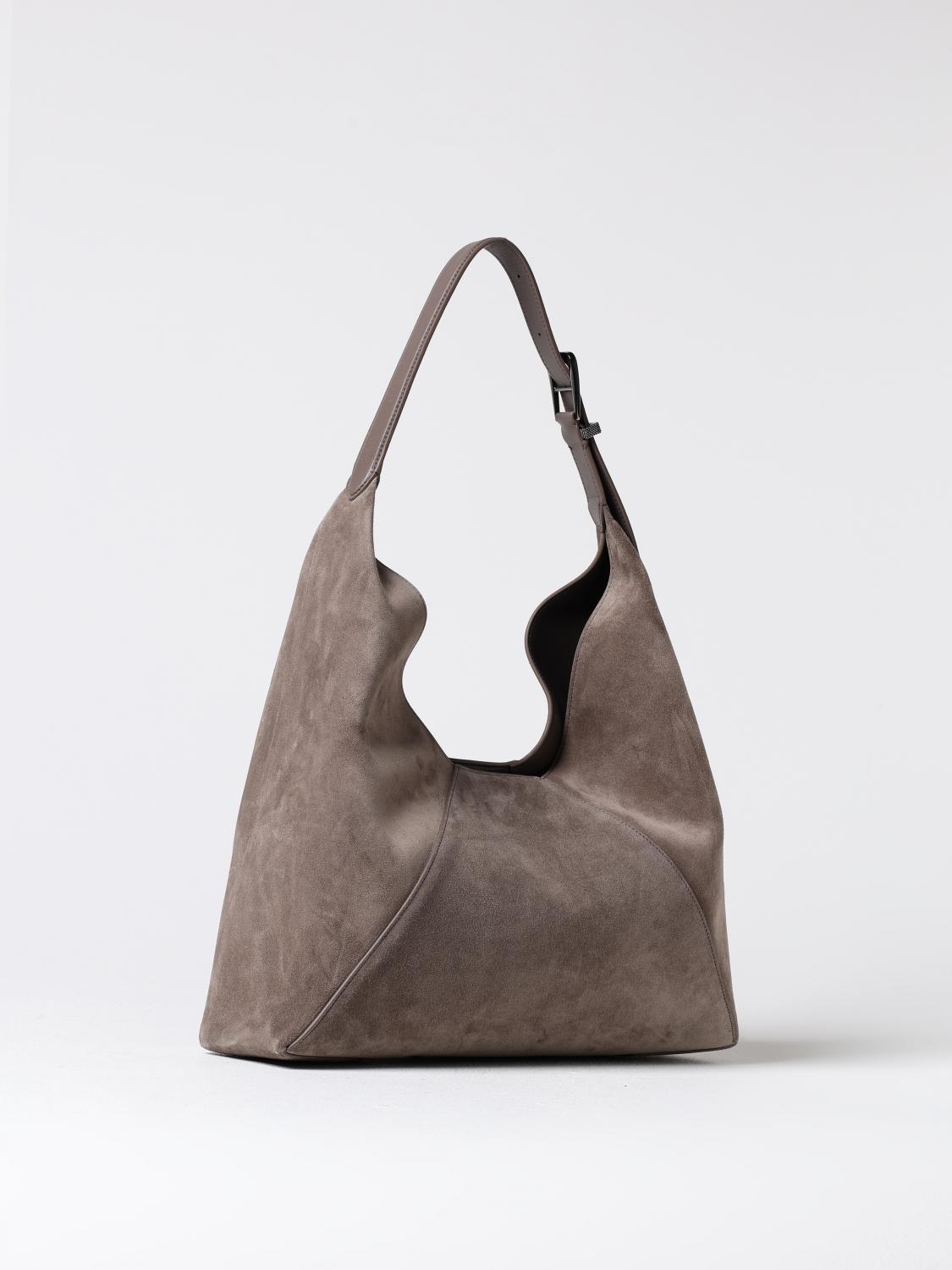 BRUNELLO CUCINELLI BORSA A SPALLA: Borsa Brunello Cucinelli in camoscio , Tortora - Img 3
