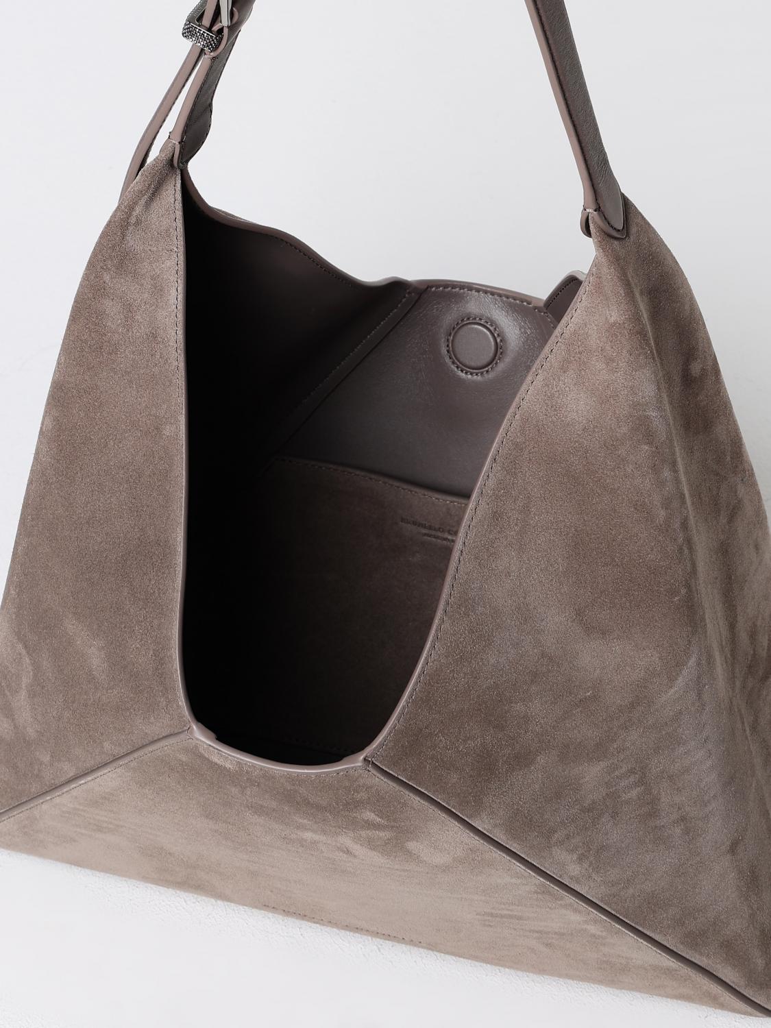 BRUNELLO CUCINELLI BORSA A SPALLA: Borsa Brunello Cucinelli in camoscio , Tortora - Img 5