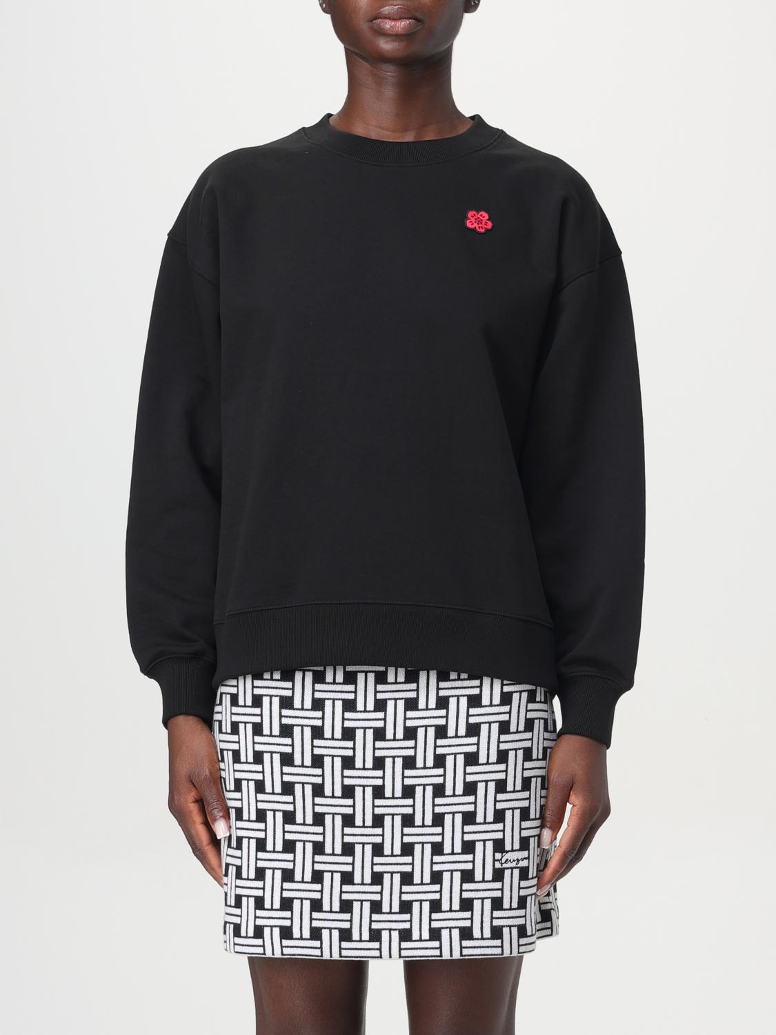 KENZO FELPA: Felpa a girocollo in cotone con logo Fiore Kenzo, Nero - Img 1