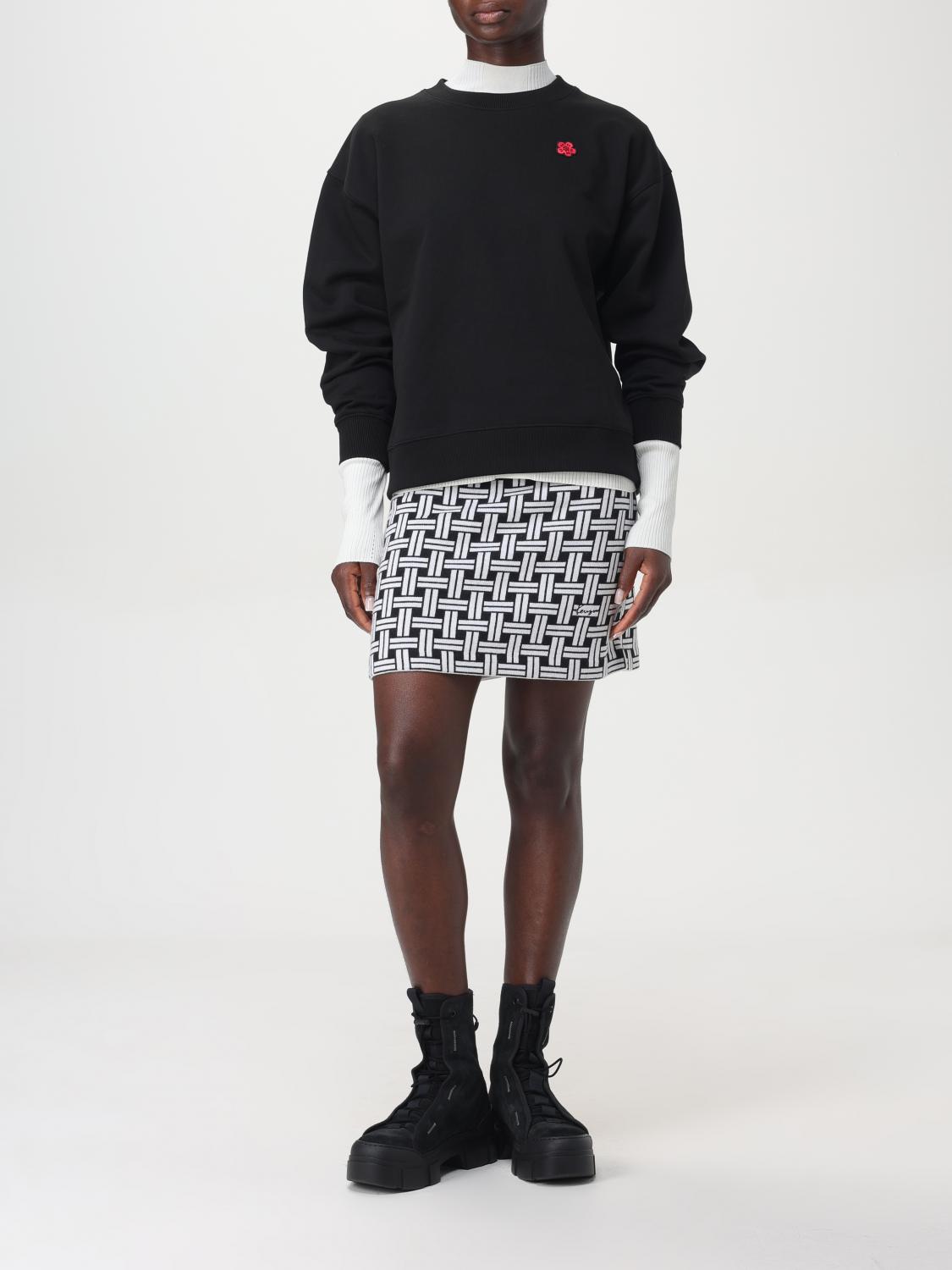 KENZO FELPA: Felpa a girocollo in cotone con logo Fiore Kenzo, Nero - Img 2